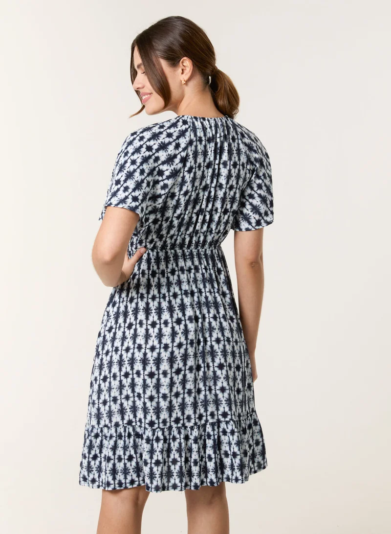 Blue Vanilla V Neck Button Front Mini Dress